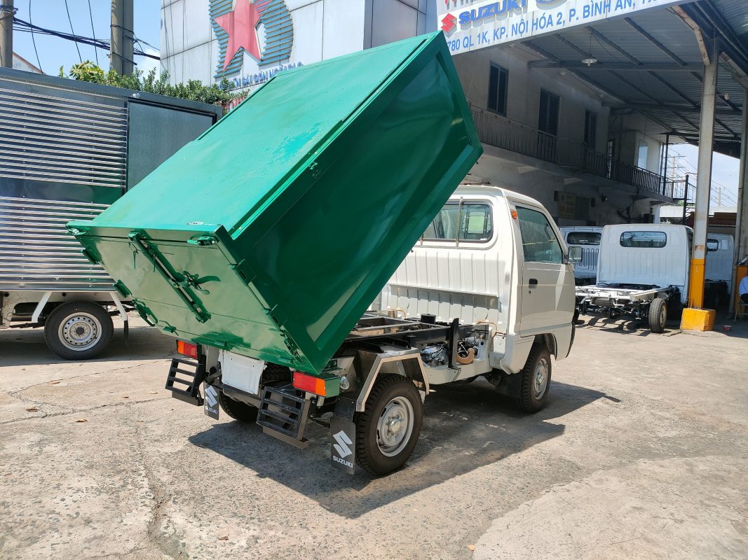 xe tải chở rác nhỏ suzuki 500kg thùng ben đuôi xe